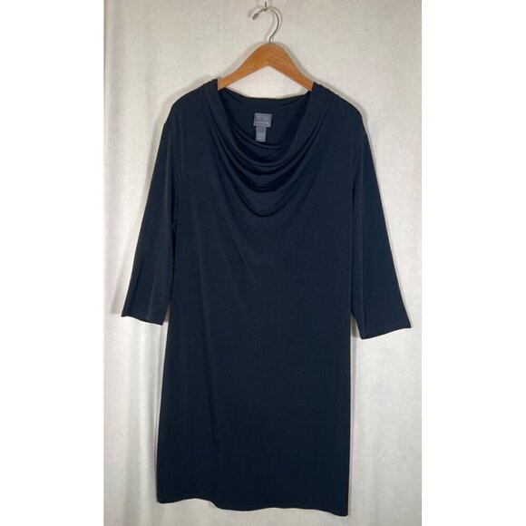 Additions by Chicos Womens Size 3 Black Dress Cowl Neck 3/4 Sleeves Stretch Knit - Picture 7 of 10